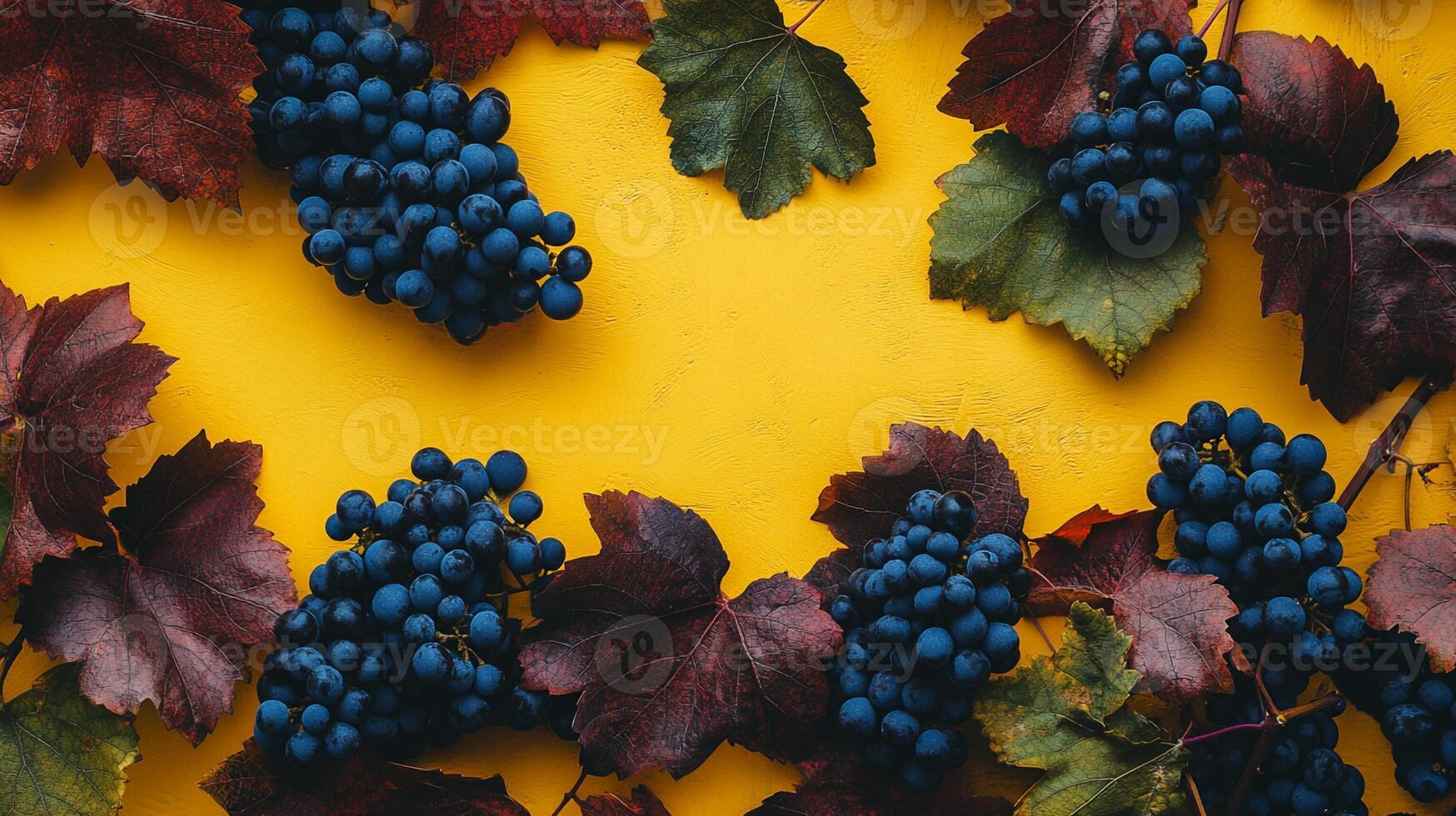 Grape Vine on a vibrant background, top view photorealistic plant photo