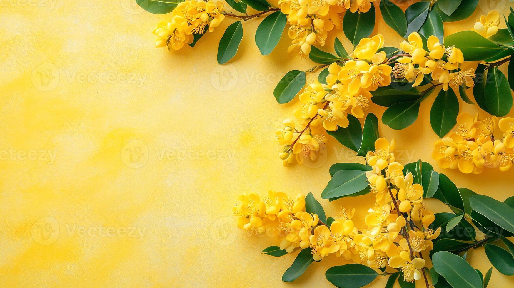 Top view Laburnum on a vibrant background, plant setting photo