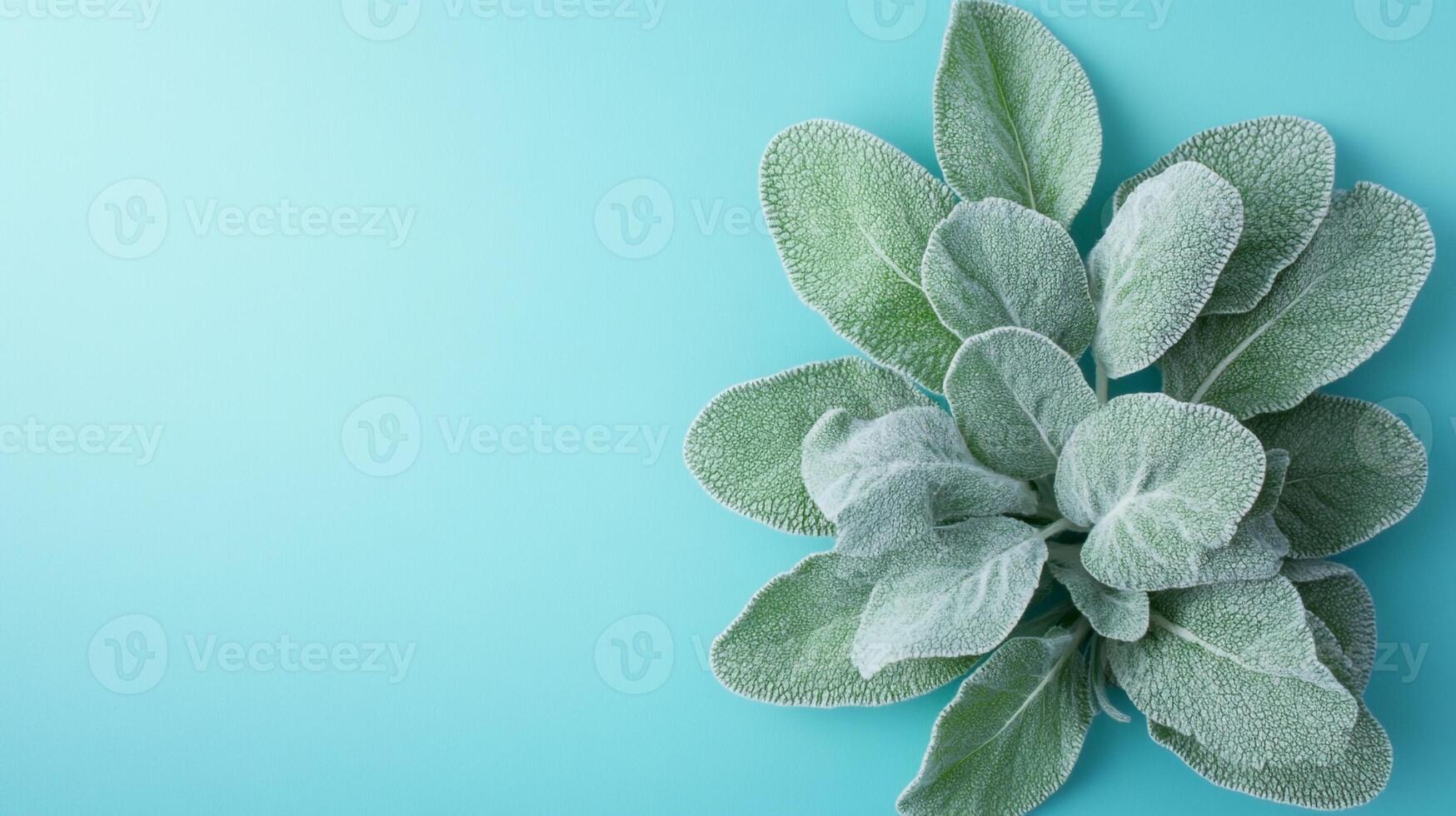 Top view photorealistic Lambs Ear, plant set on a vibrant background photo