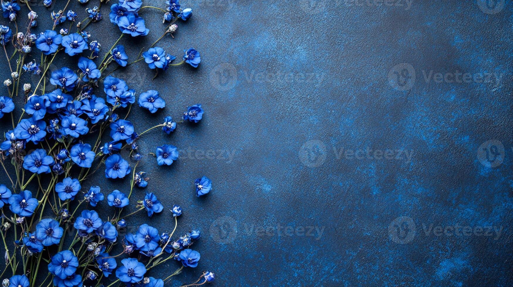 Larkspur on a vibrant background, photorealistic top view Larkspur flower photo