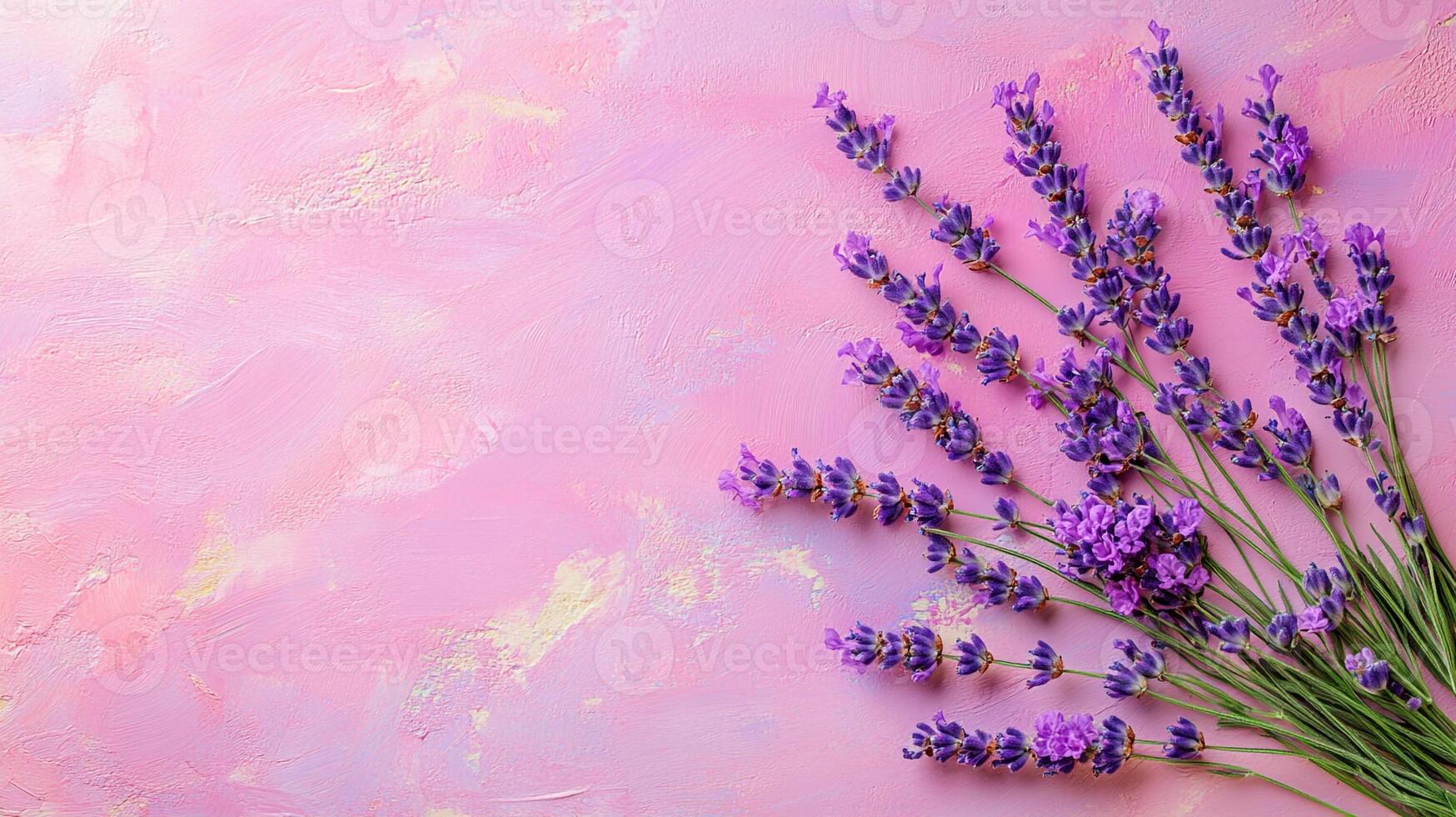 Lavandula on a vibrant background, photorealistic top view Lavandula flower photo