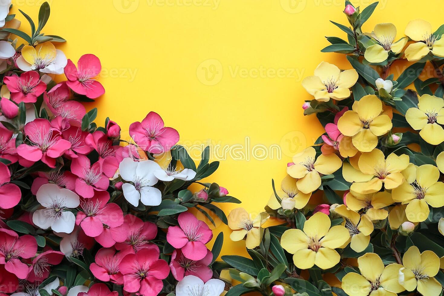 Leptospermum on a vibrant background, photorealistic top view Leptospermum plant photo