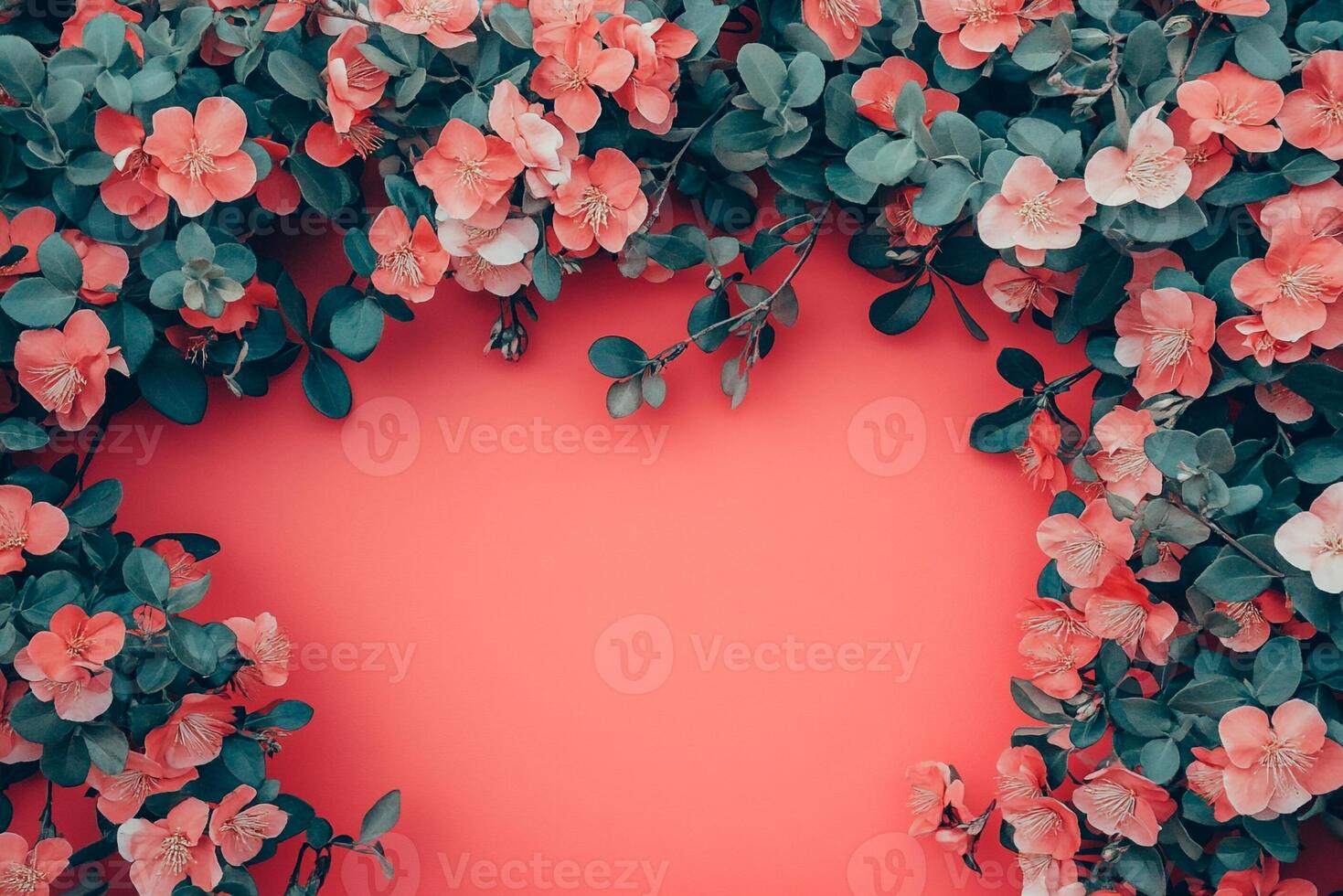 Leptospermum on a vibrant background, top view photorealistic plant photo