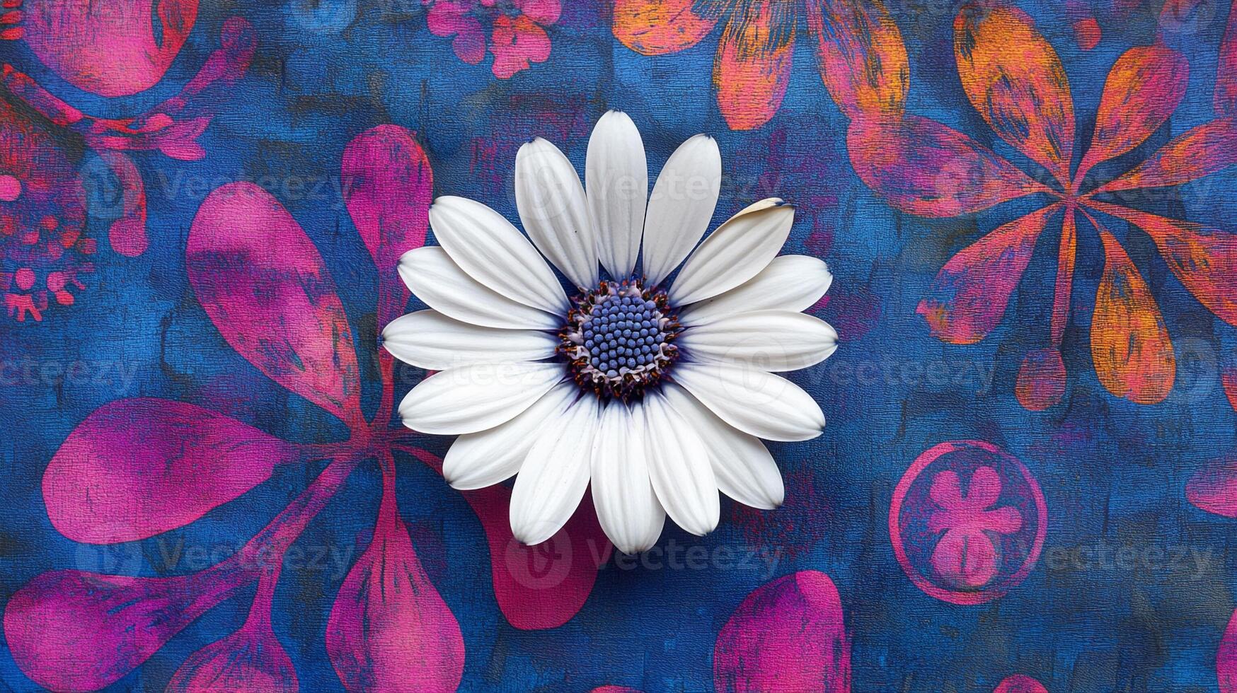 Leucanthemum on a vibrant background, photorealistic top view Leucanthemum plant photo