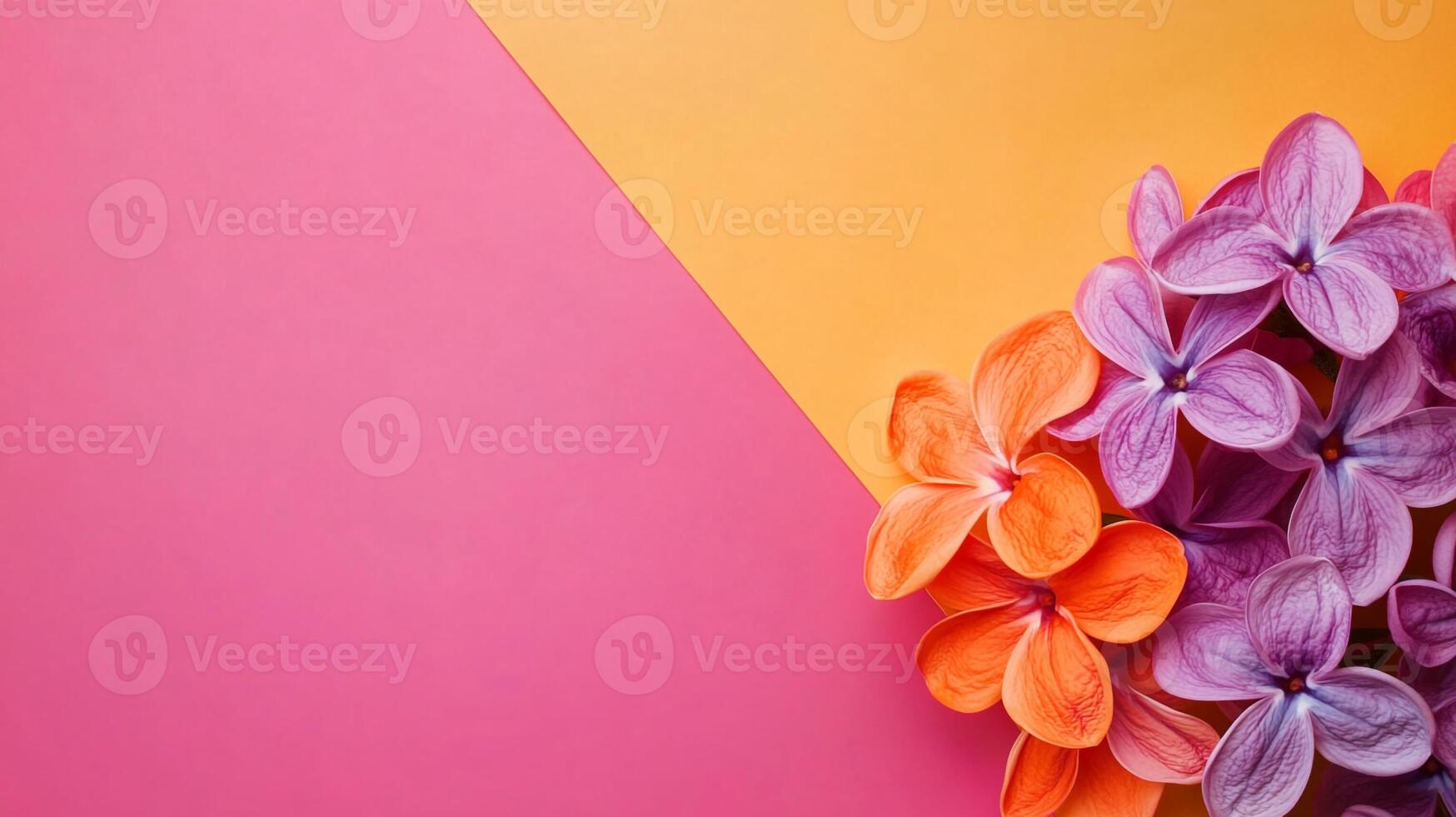 Top view photorealistic Lilac, flower set on a vibrant background photo
