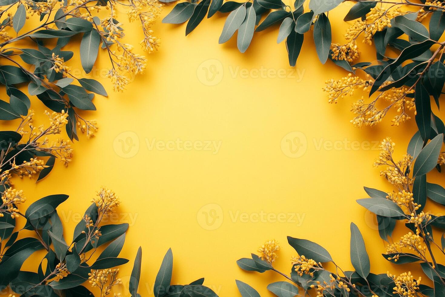 Melaleuca on a vibrant background, photorealistic top view Melaleuca plant photo