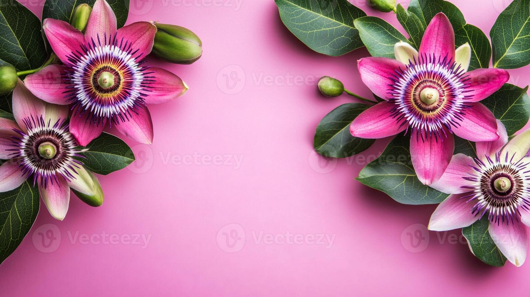 Top view photorealistic Passiflora, flower set on a vibrant background photo