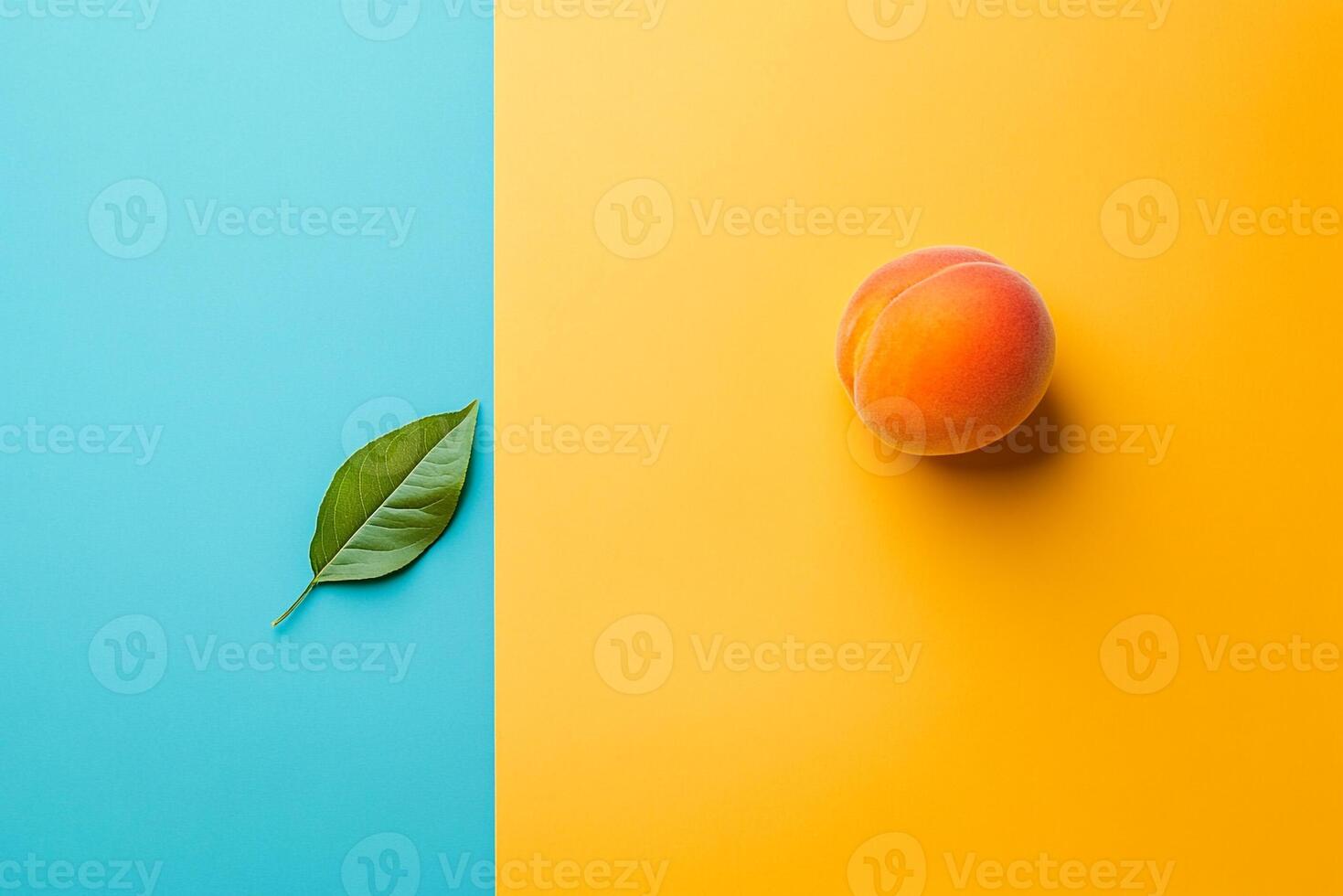 Top view Peach on a vibrant background, plant setting photo