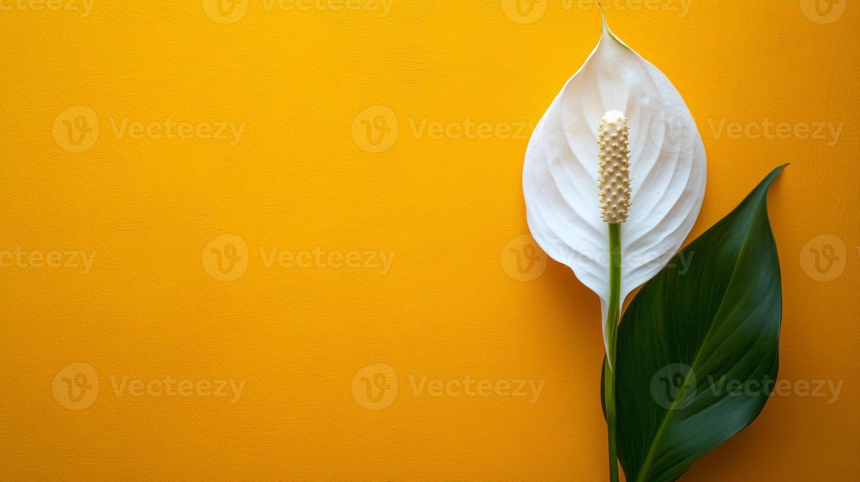 Peace Lily on a vibrant background, top view photorealistic flower photo