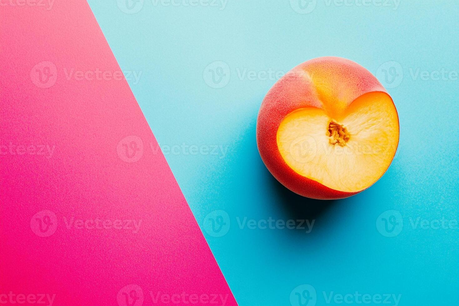 Peach on a vibrant background, top view photorealistic plant photo