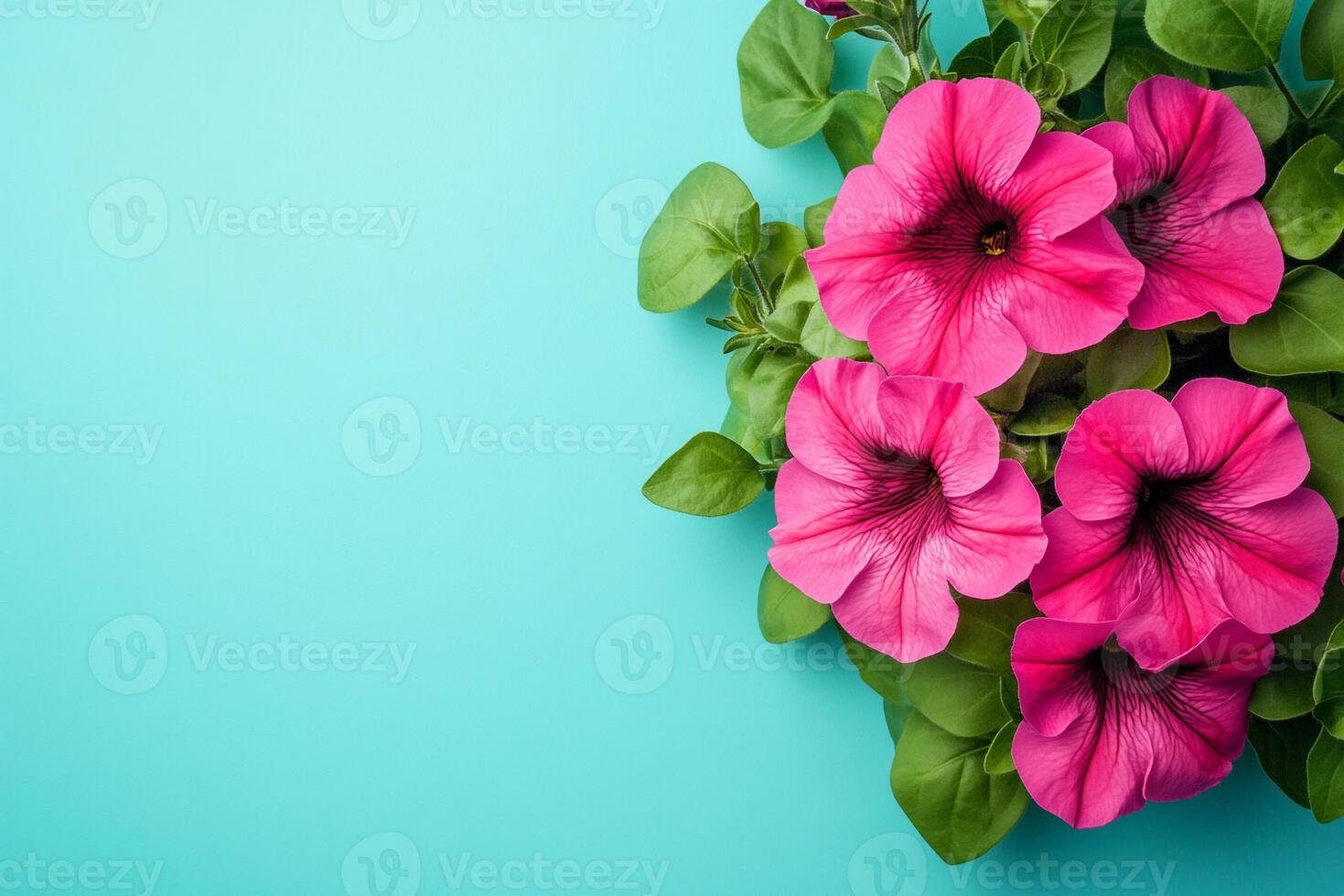 Petunia on a vibrant background, top view photorealistic flower photo