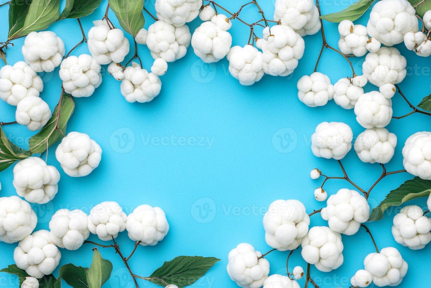 Snowberry on a vibrant background, top view photorealistic plant photo