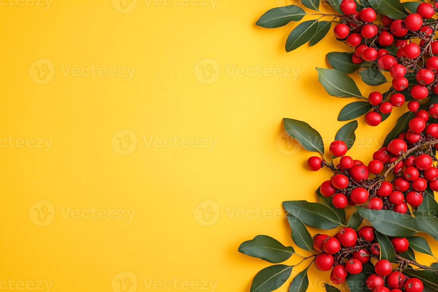 Sorbus on a vibrant background, photorealistic top view Sorbus plant photo