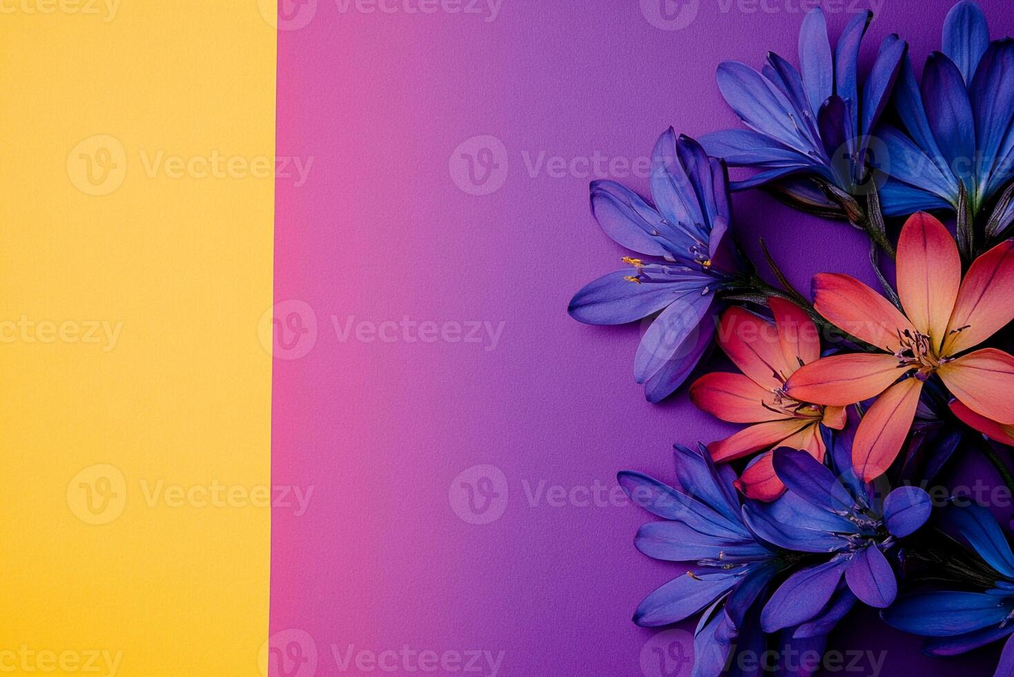 Squill on a vibrant background, top view photorealistic flower photo