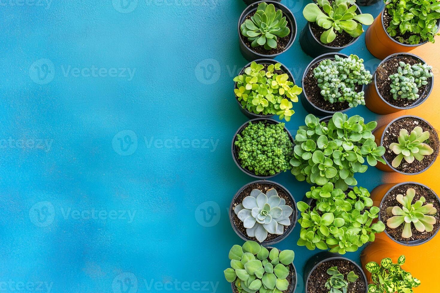 Top view Stonecrop dwarf varieties on a vibrant background, plant setting photo