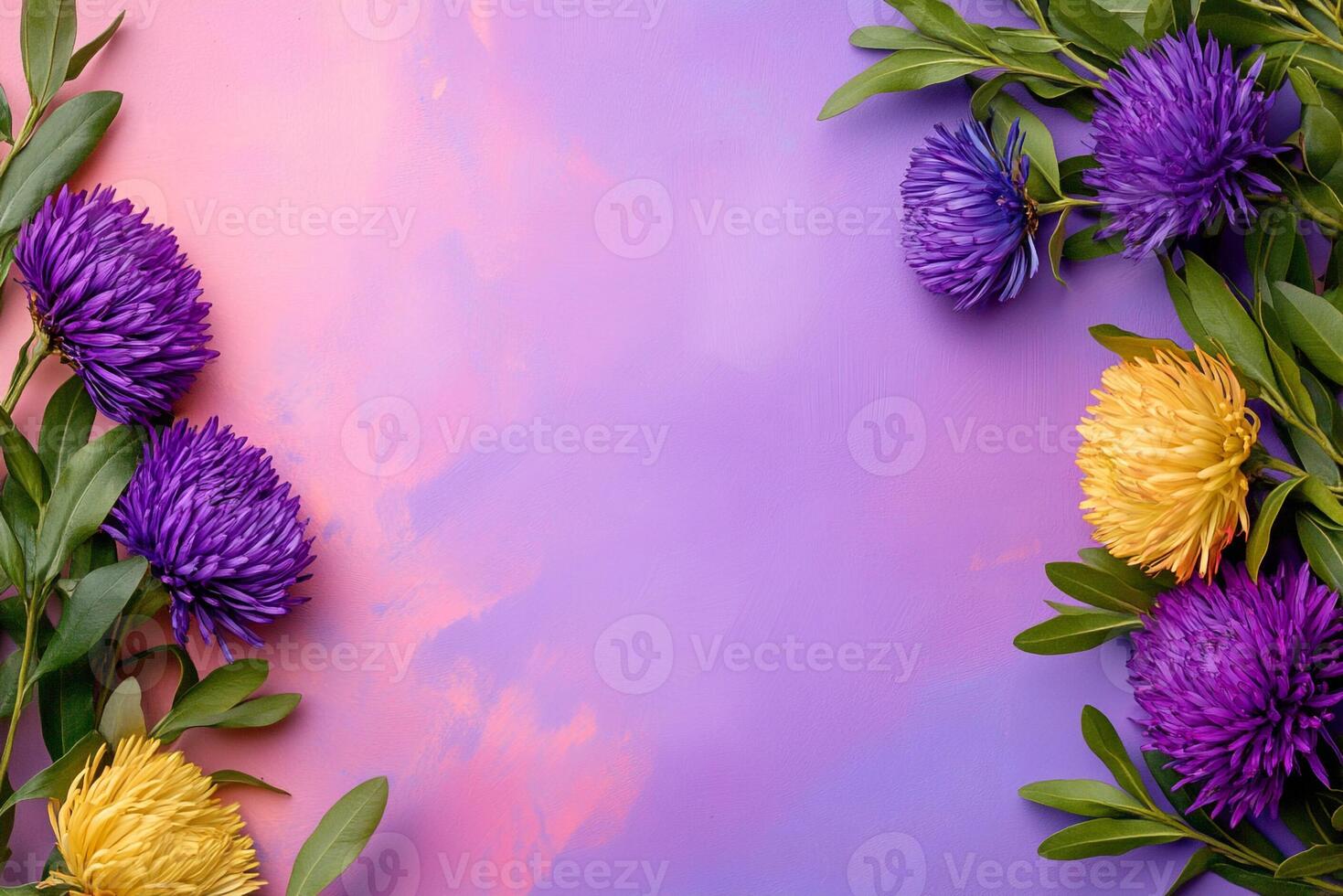 Stokesia on a vibrant background, top view photorealistic flower photo
