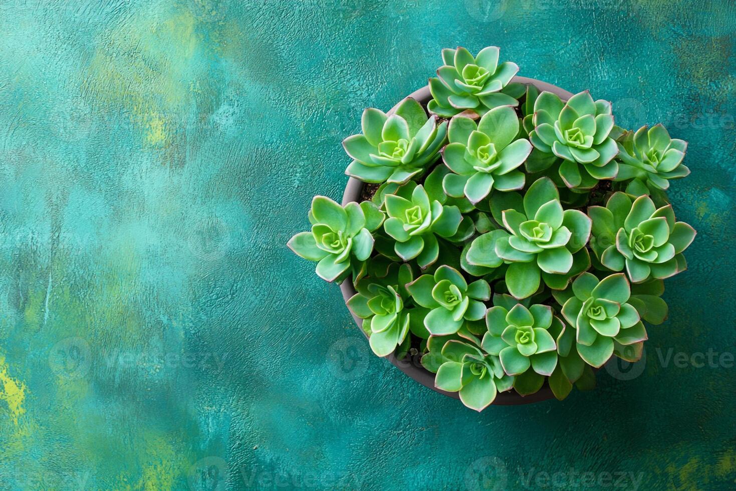 Top view photorealistic Stonecrop dwarf varieties, plant set on a vibrant background photo