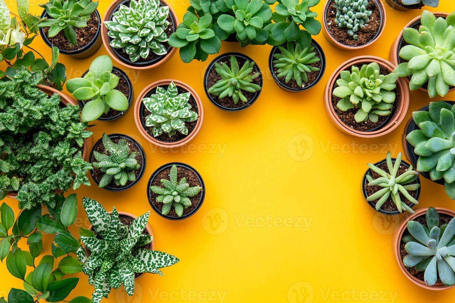 Stonecrop dwarf varieties on a vibrant background, photorealistic top view Stonecrop dwarf varieties plant photo