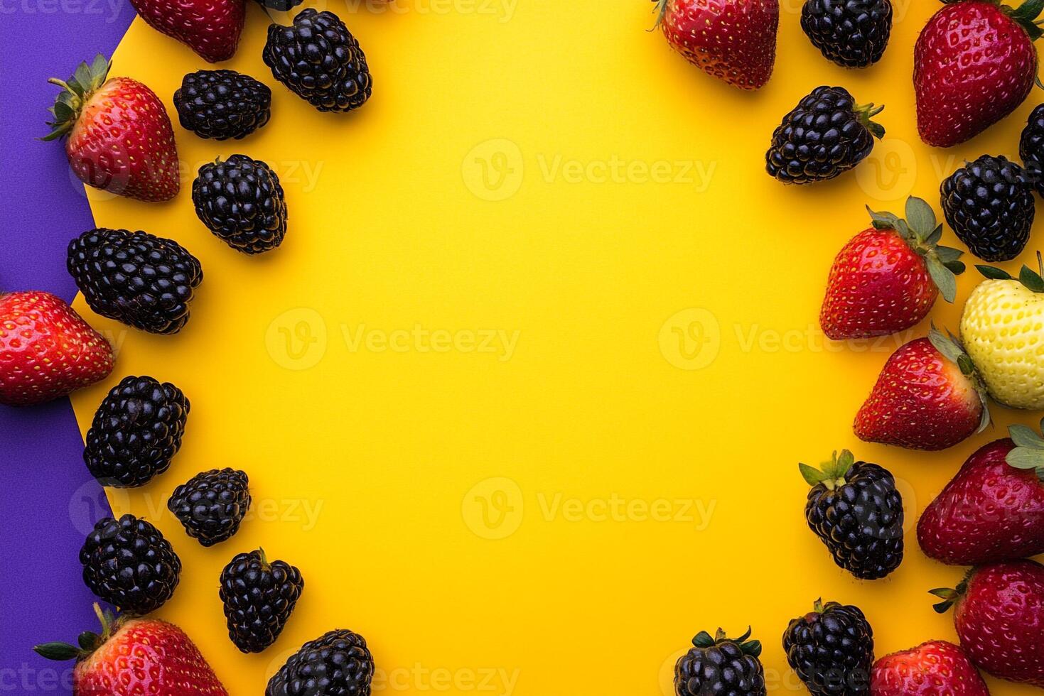 Top view Strawberry varieties on a vibrant background, plant setting photo