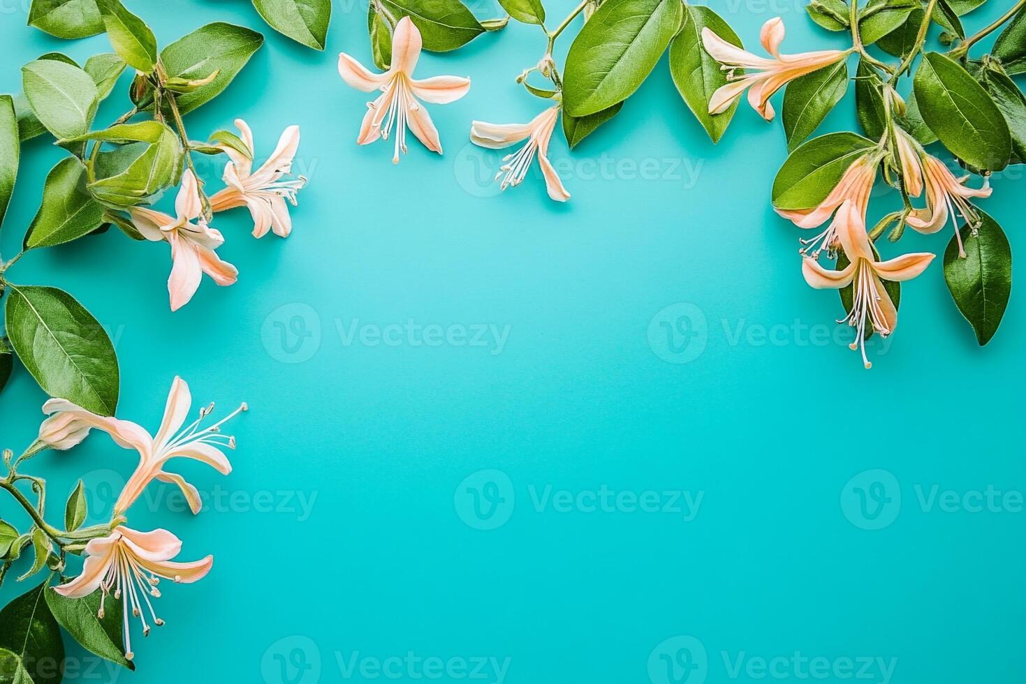 Trumpet Honeysuckle on a vibrant background, photorealistic top view Trumpet Honeysuckle plant photo