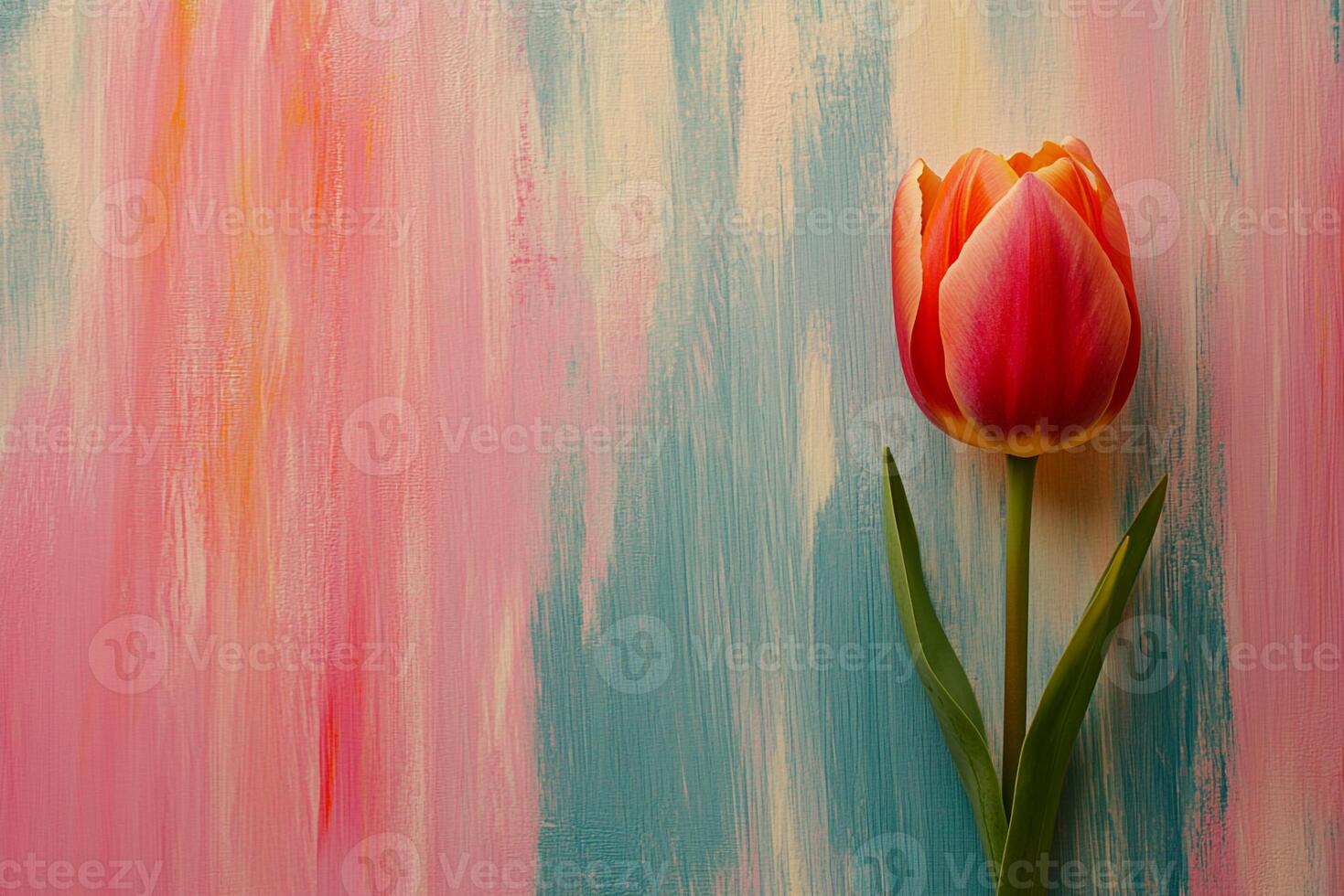 Tulip on a vibrant background, top view photorealistic flower photo