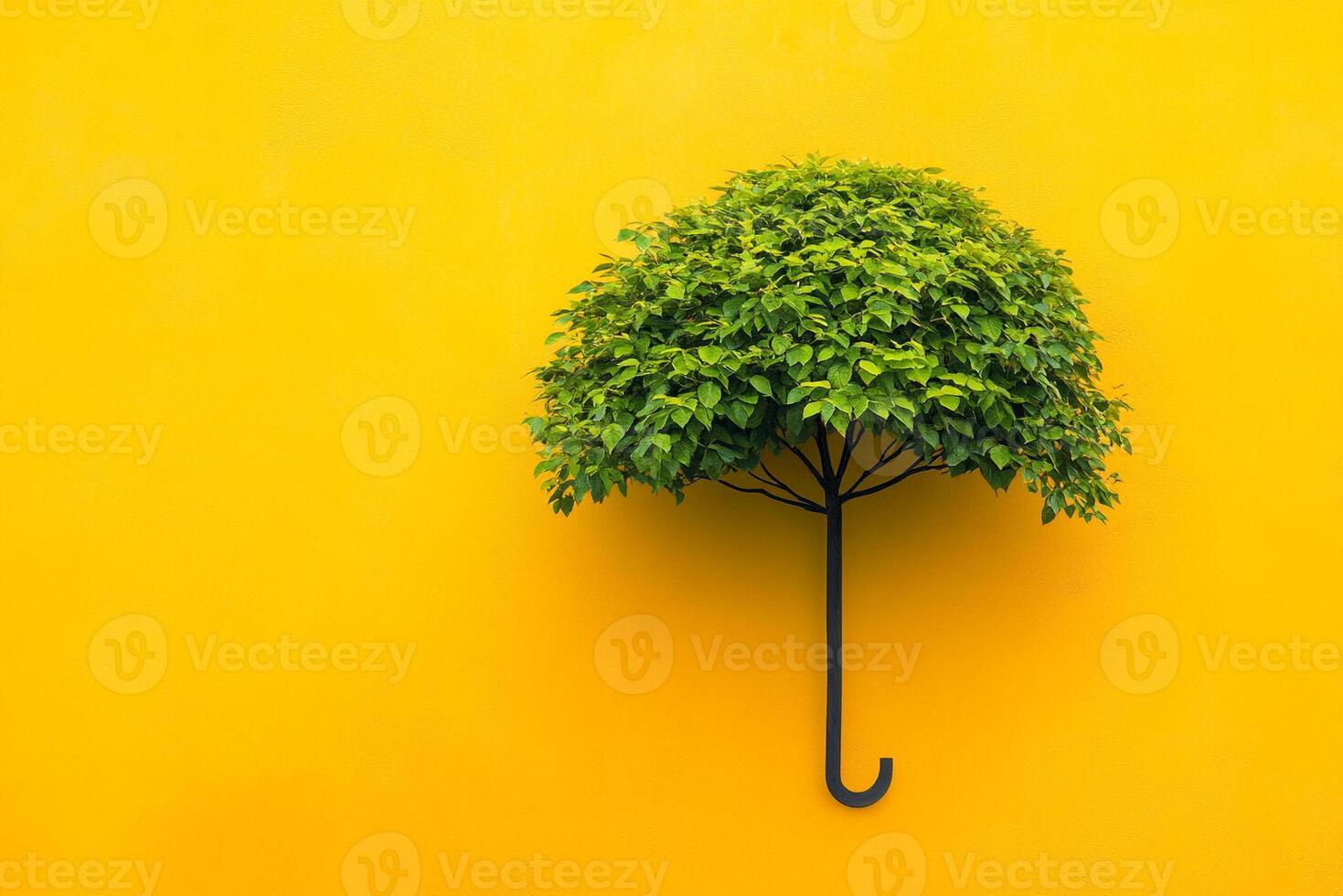 Umbrella Tree on a vibrant background, top view photorealistic plant photo