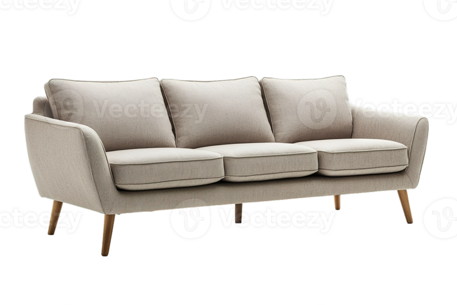 Modern beige sofa on transparent background, sleek design png