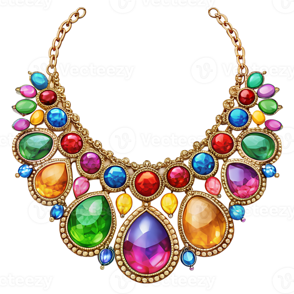 Vibrant Colorful Multi-Gemstone Statement Necklace png