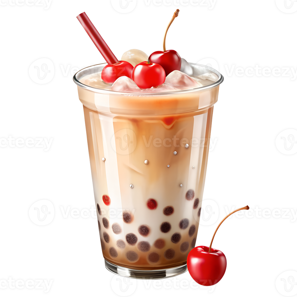 Cherry Bubble Milk Tea Illustration png
