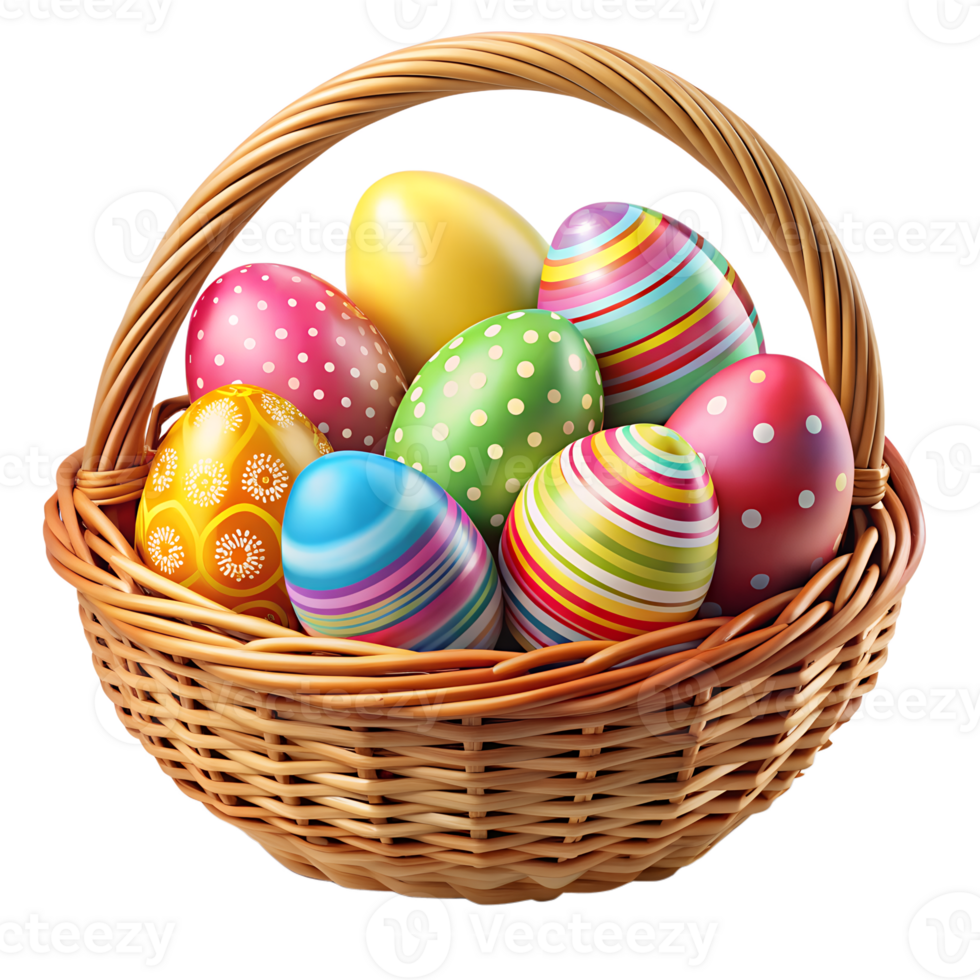 Vibrant Colorful Easter Eggs Basket Illustration png