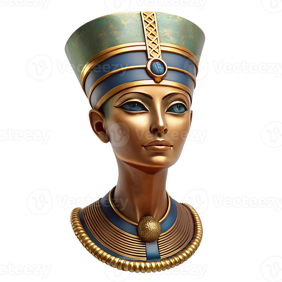 Queen Nefertiti Bust Statue with Gold Jewelry png