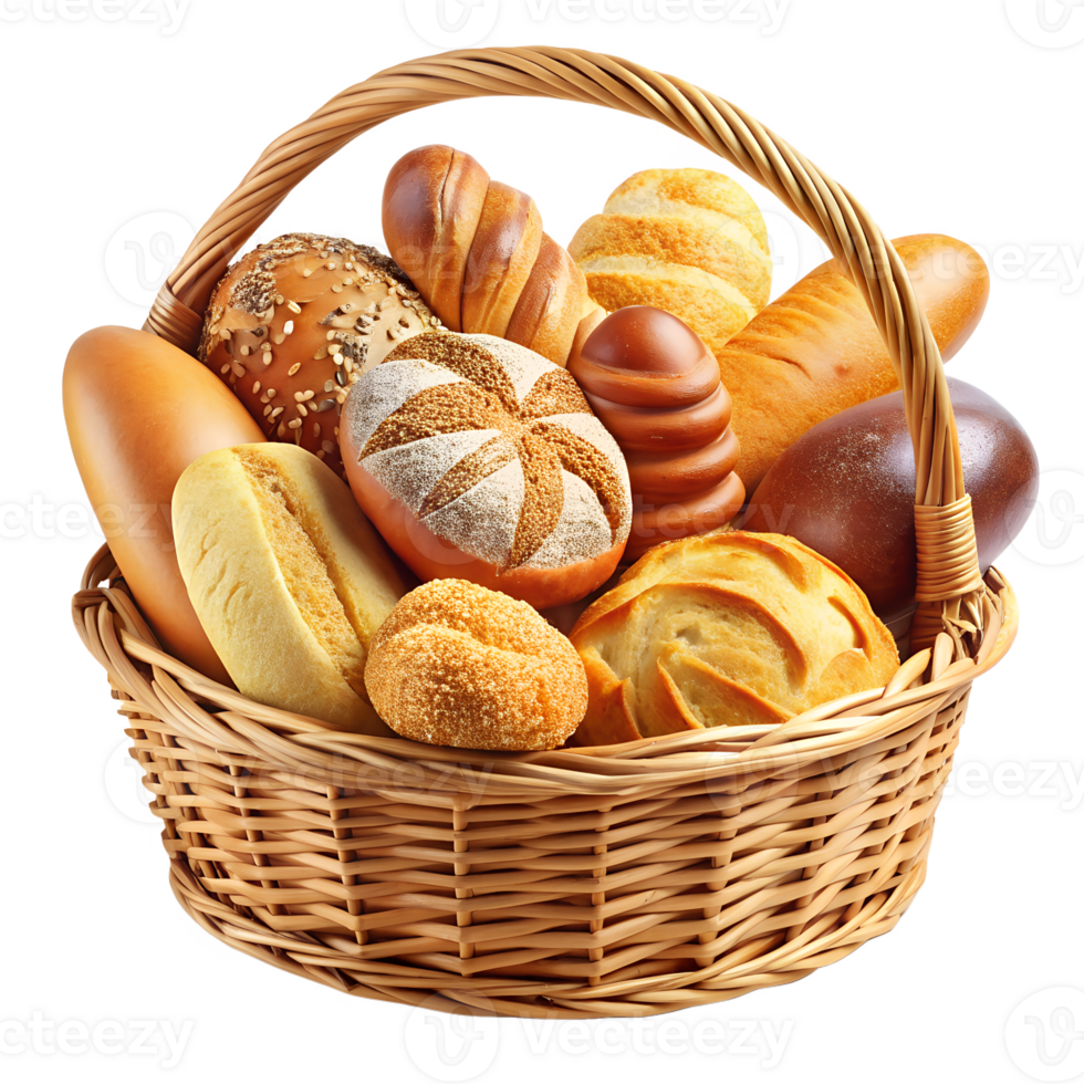 Rustic Breads in Wicker Basket Illustration png