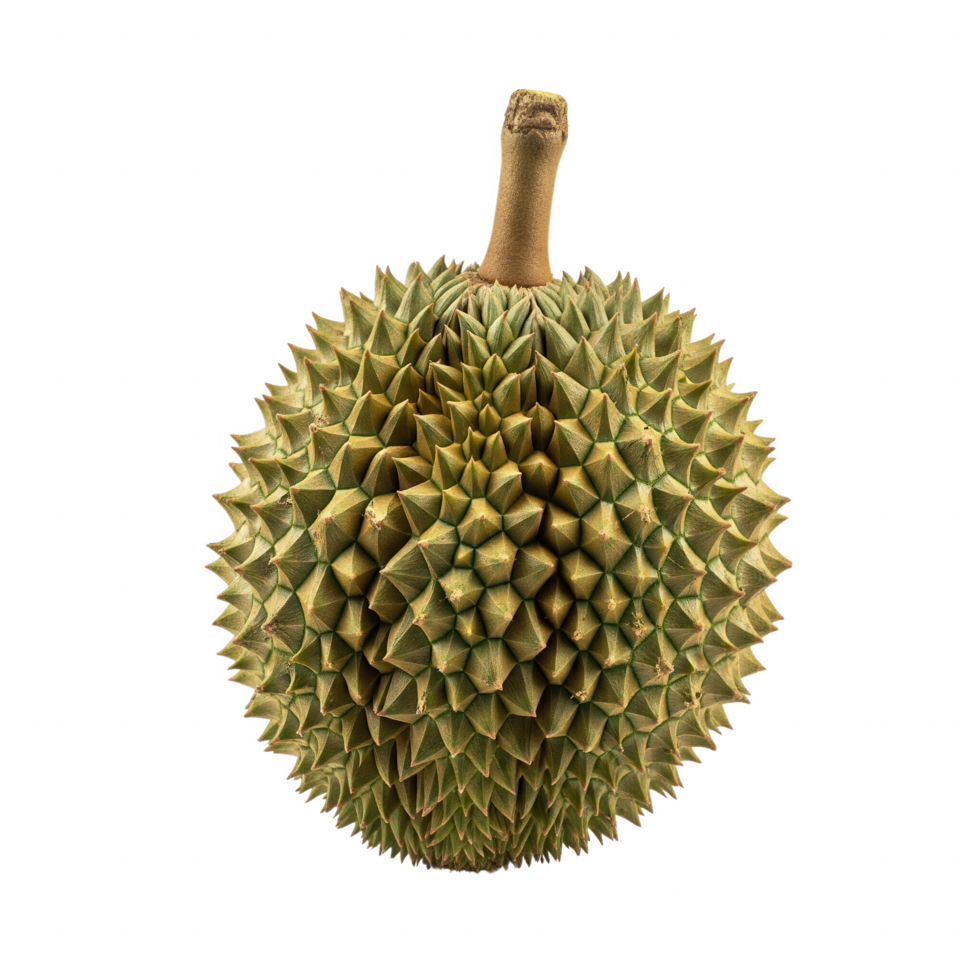 Close up of a Green Yellow Durian Fruit on Transparent Background png