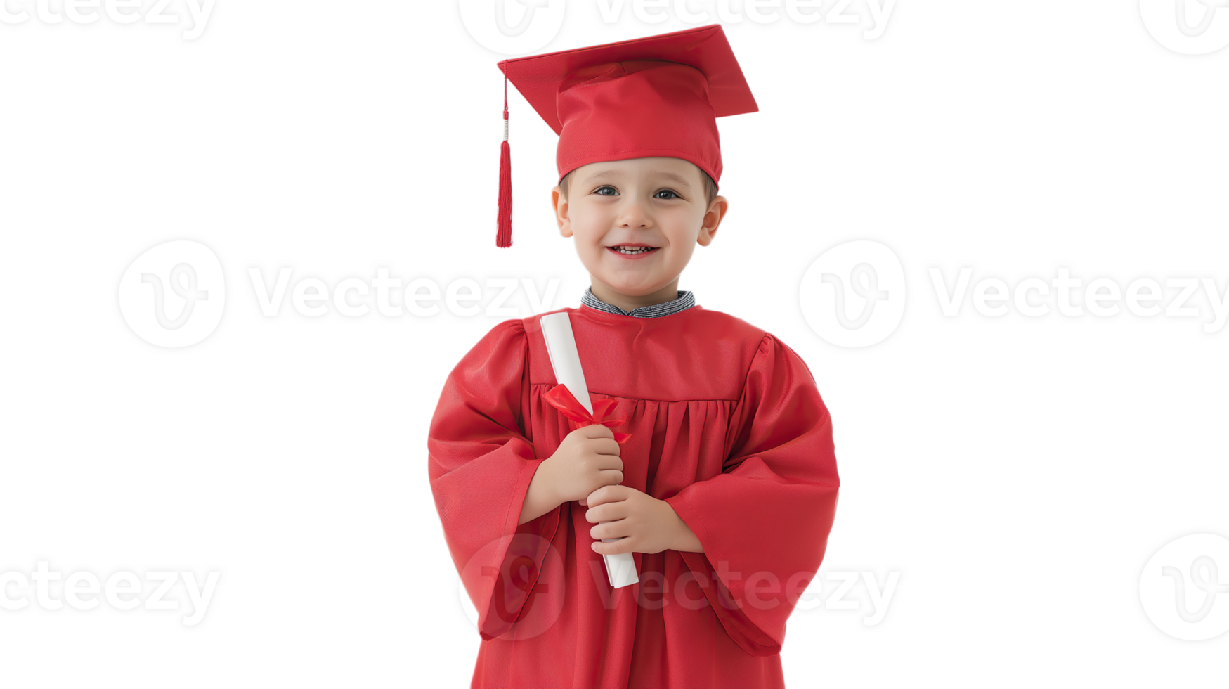 Young Child in Mini Graduation Cap and Bright Robe Holding Diploma, Smiling on transparent Background png