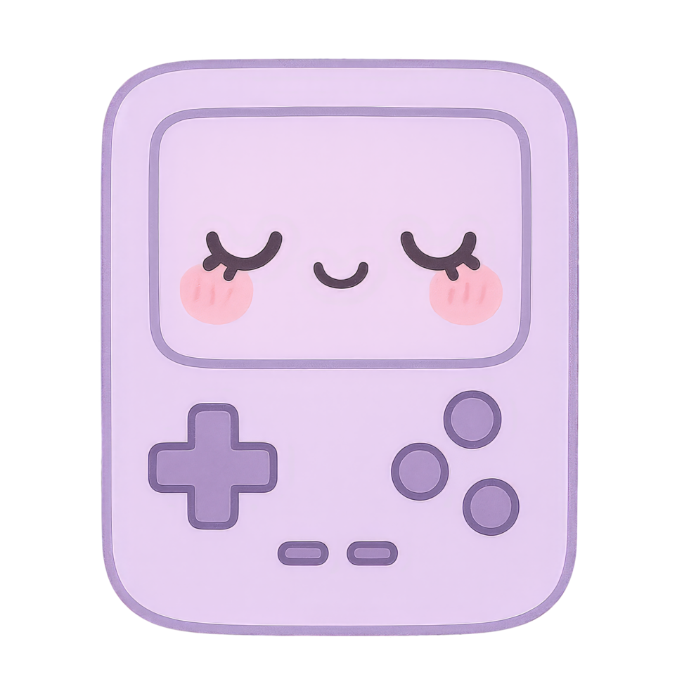 Kawaii pastel game console with sleepy face expression, Transparent Background png