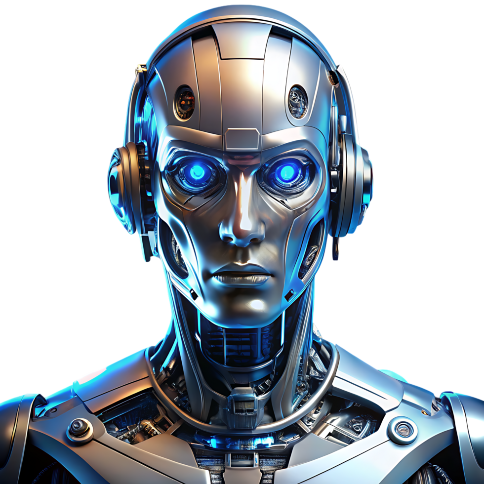 Realistic Futuristic Cyborg Character with Cybernetic Features png