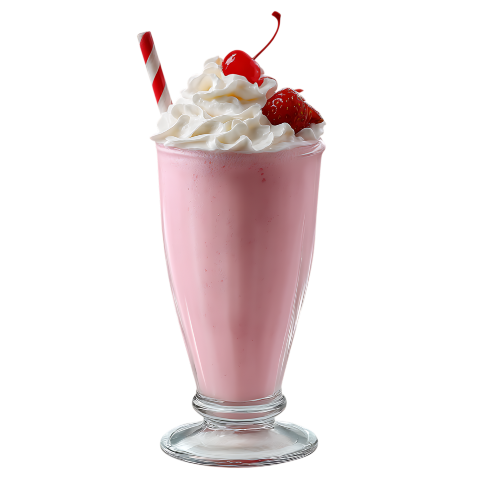 Strawberry Milkshake in glass against transparent background png