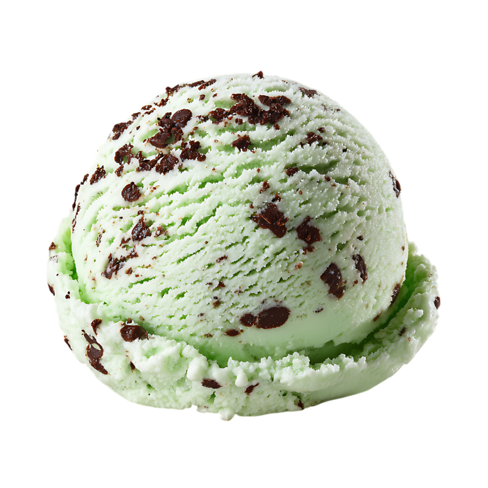 Mint Chocolate Chip Ice Cream A CloseUp View isolated on transparent background png