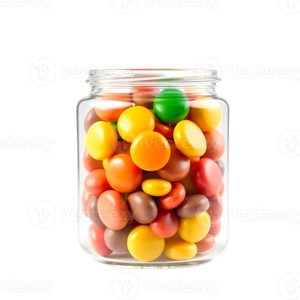 A glass jar filled with colorful candies png