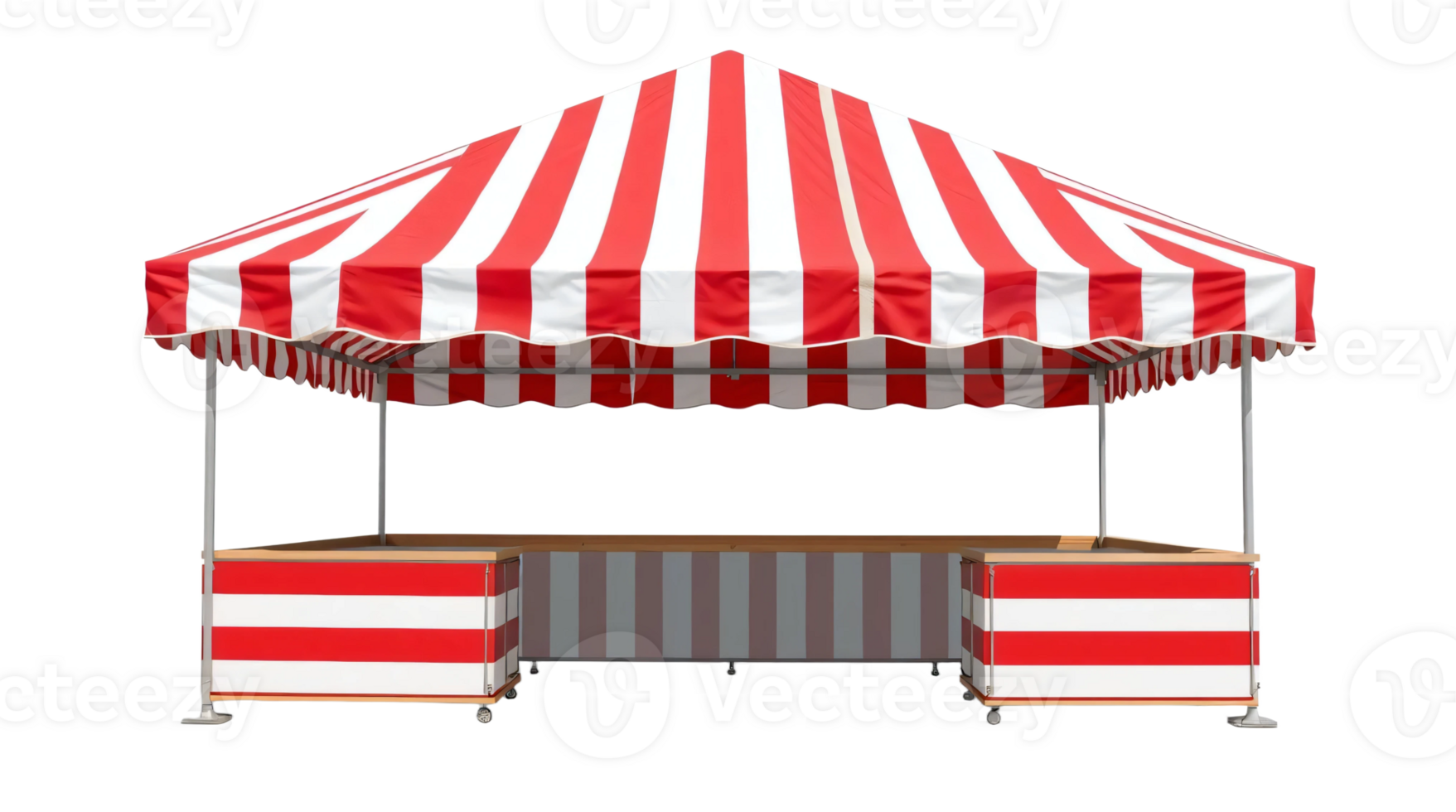 A red and white striped tent with a table png