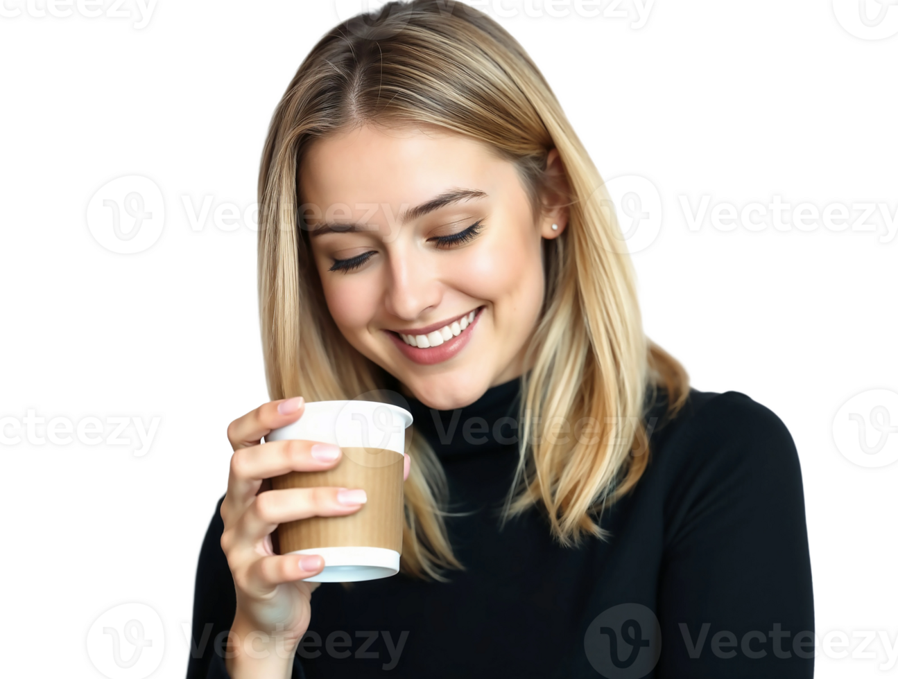 A woman holding a coffee cup png