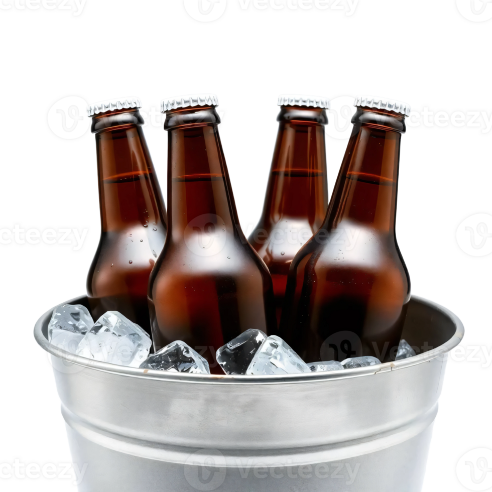 Beer bottles in a bucket with ice png