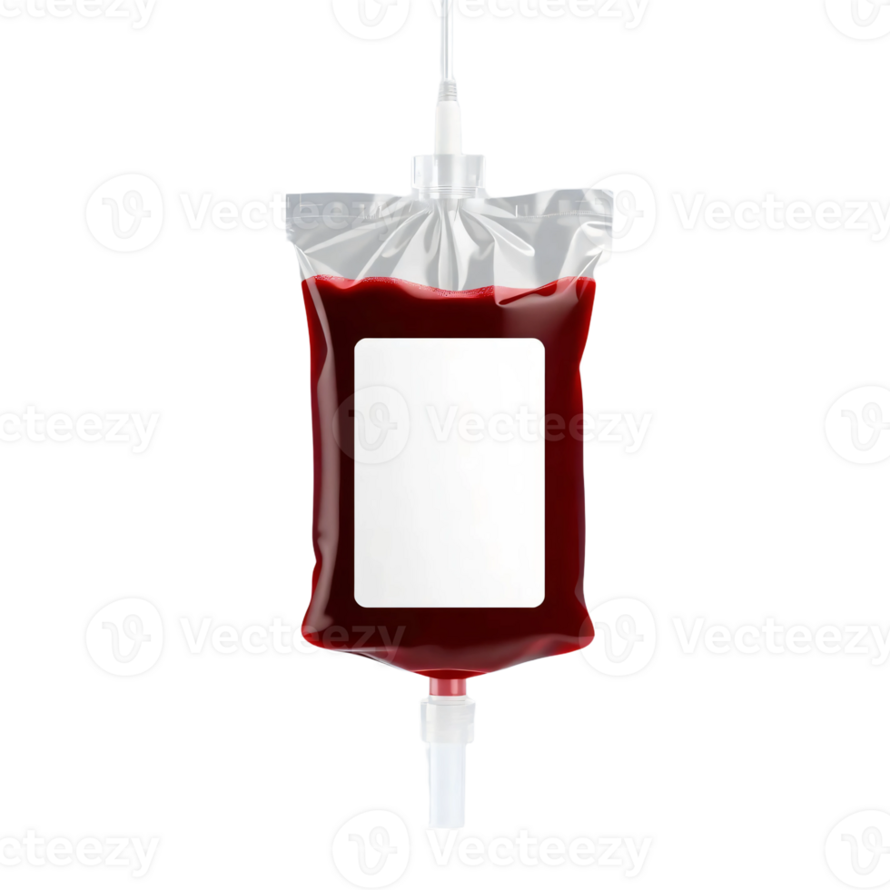 Blood bag with a white label on it png