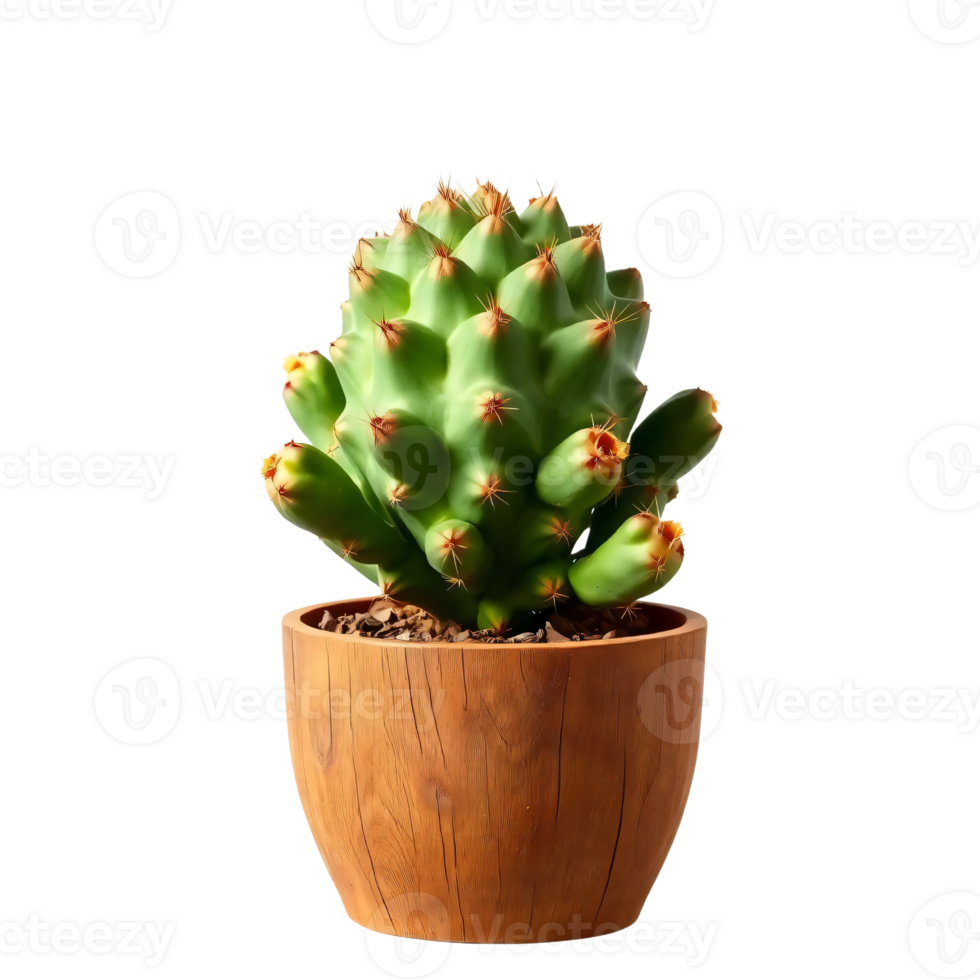 A small cactus plant in a wooden pot png