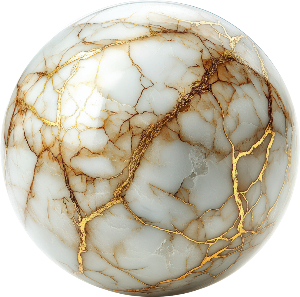 A Unique Marble Sphere with Gold Veins png