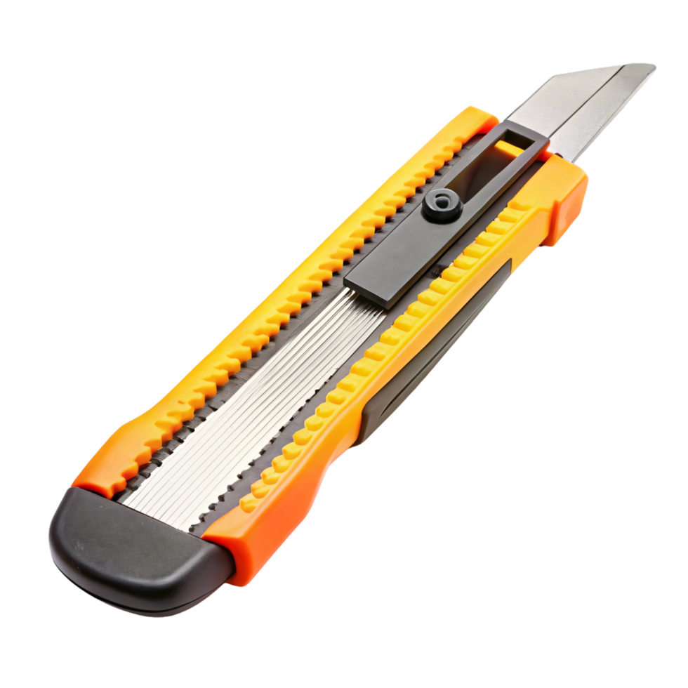 Durable Orange and Black Utility Knife with Retractable Blade png