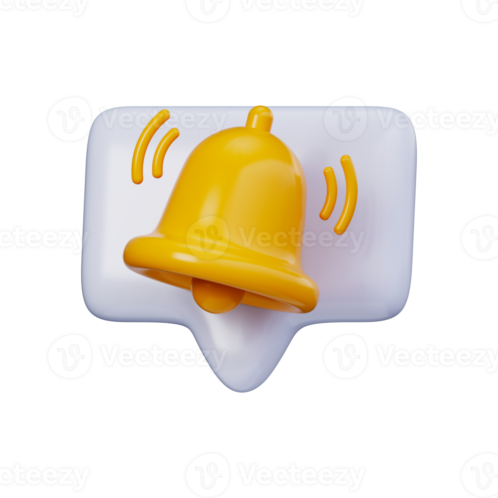 3D Notification Bell Icon. A bright yellow bell in 3D style. Symbol for reminders, system alerts, and notification UI elements. png