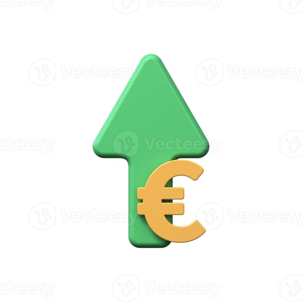 3D rendering of green arrow and euro coins png