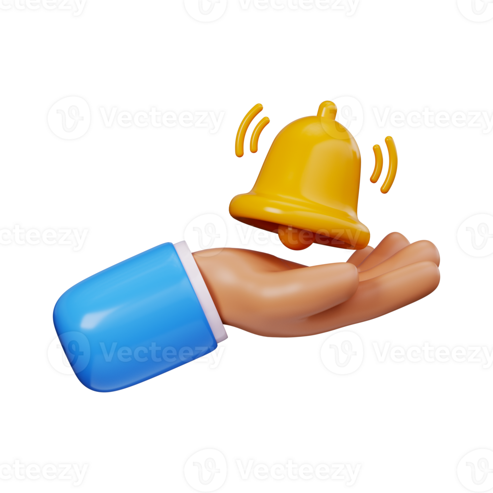 3D email notification symbol with bell. New message notification envelope, unread mail or incoming message png