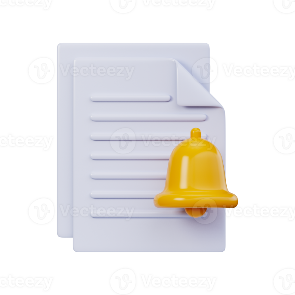 White sheets of document with 3d notification bell png